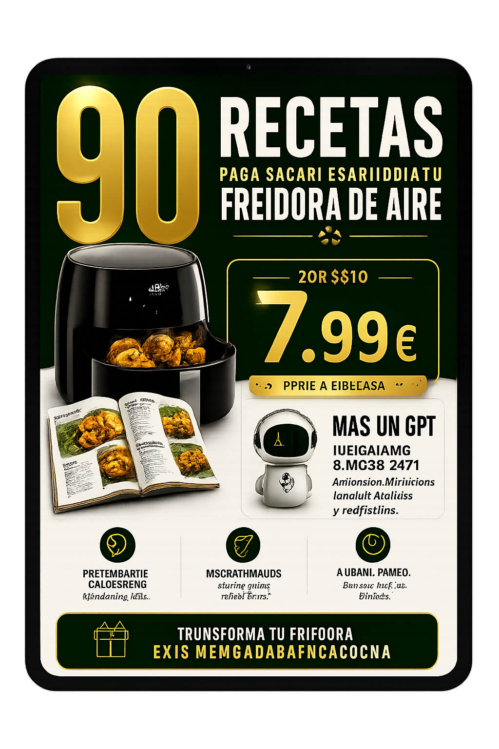 +90 Recetas para Freidora de Aire + Asistente IA 24/7 SÓLO POR HOY 7.99 €